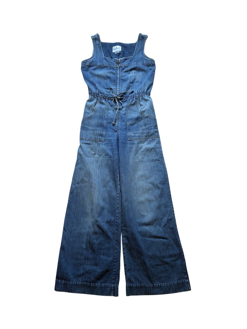 Vintage Sue Brett Blue Denim Wide Leg Jumpsuit Size 7/8 Fits Smaller